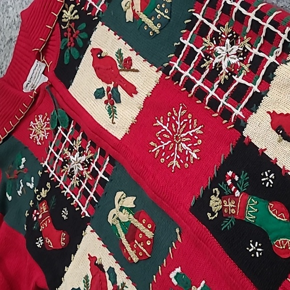 Tiara International Large Christmas Patchwork Cardigan Full Zipper Sweater - Picture 12 of 12
